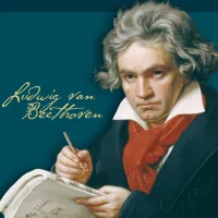 Porträt von Ludwig van Beethoven mit seiner Unterschrift.